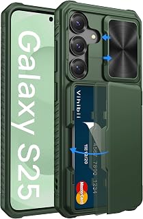 Vihibii Galaxy S25 Case with Card Storage (4 Cards) Back Panel [RFID Blocking] Camera Lens Protection US Military Standard Certified Cover Shockproof Non-Slip Folio Style Galaxy S25 Smartphone Case