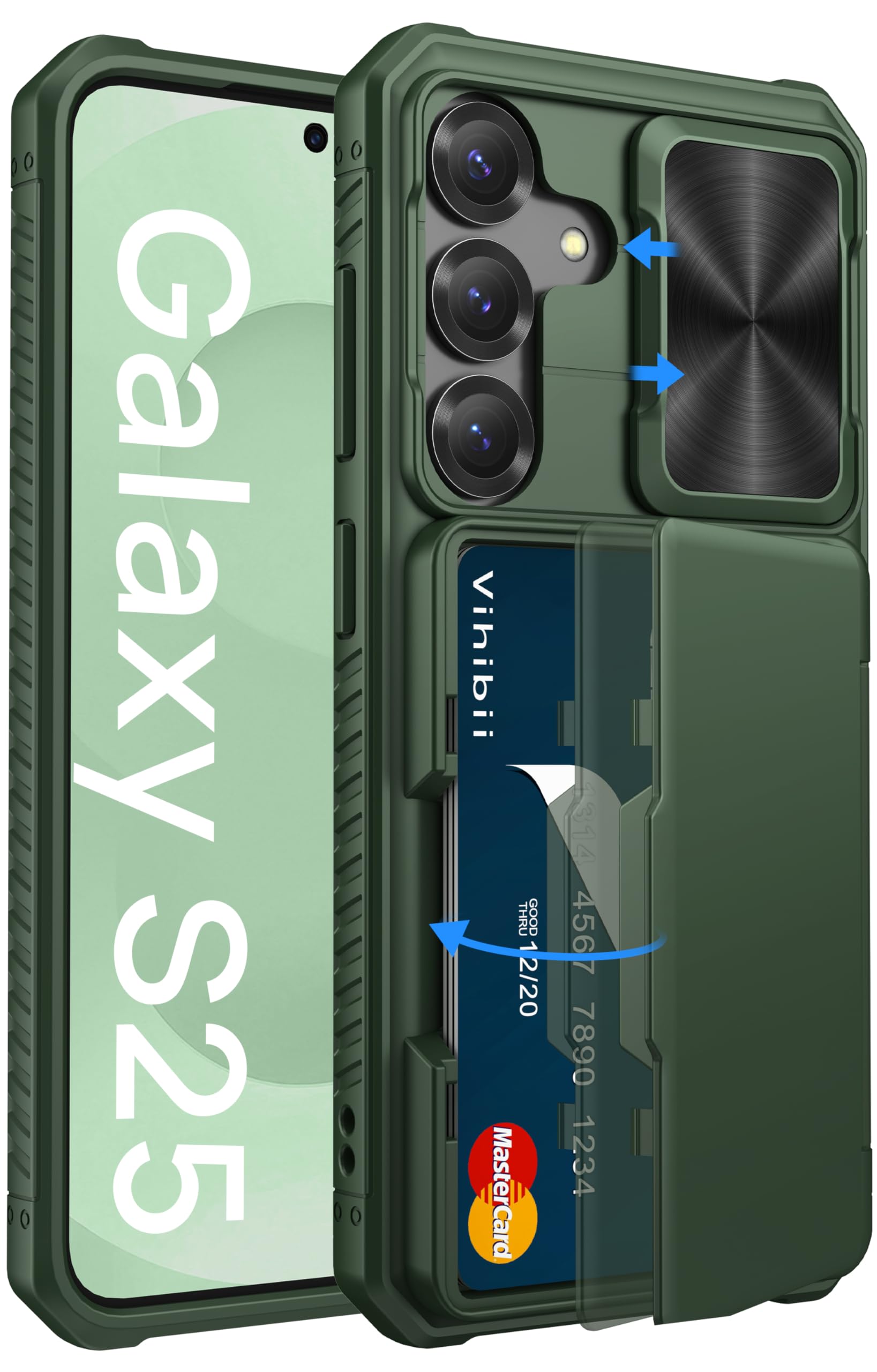 Vihibii Galaxy S25 Case with Card Storage (4 Cards) Back Panel [RFID Blocking] C