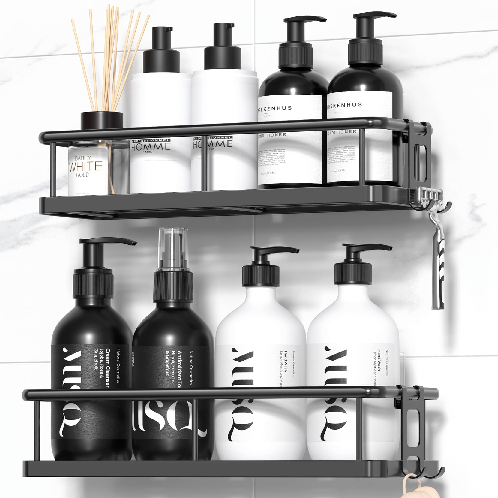 YASONIC Shower Caddy Adhesive, 100% Rustproof Shower Shelves 2 Piece | Large Cap