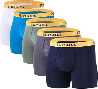 SUMABA Men's Bamboo Viscose Breathable Boxer Briefs Long Leg No Ride Up Open Fly M L XL 2XL 3XL