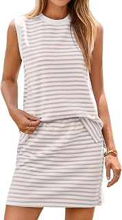Glamaker Summer 2 Piece Short Skirt Sets For Women Striped Sleeveless Tennis Skorts Travel Vacation Outfit 2026