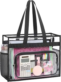 PACKISM Clear Tote Bag for School - Large Heavy Duty Clear Tote for Girls | Fits 15.6" Laptop and 2" Binders, See Through PVC, Wide Zipper Opening, Front Pocket Keeps Essentials Visible for Class, Work