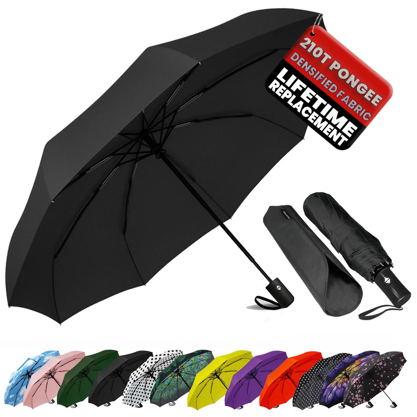 SIEPASA Compact Travel Umbrella - Windproof Auto Open/Close, Small Folding Umbre