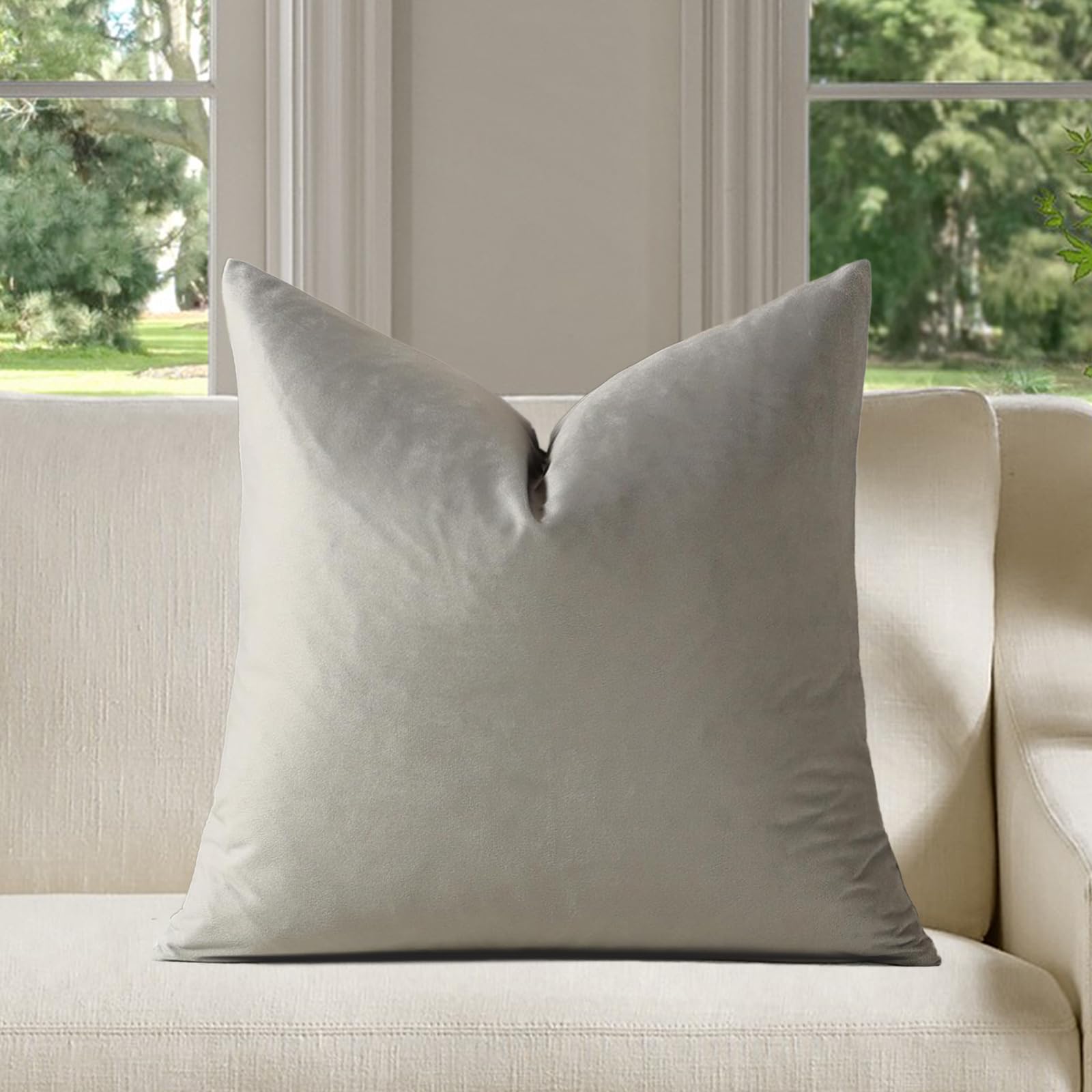 Grey Velvet Decorative Cushion Cover 16x16 Inches, Pack of 1, Soft and Luxurious