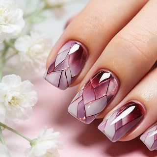 Red Press on Nails Square Fake Nails, Irregular Square Design, Self-Adhesive Fake Nails, Reusable. Full Cover Stick Acrylic Fake Nails, Women Daily Life and Nail Art Decoration
