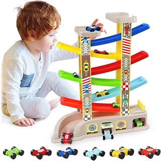 Montessori Toys for 2 3 Year Old Boys Toddlers, Car Ramp Toys with 6 Cars | Race Track with Garages and Parking Lots, Car Toys Birthday Gift for Boys Girls Age 18+ Months, Preschool, Fine Motor Skills