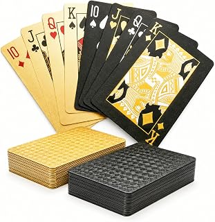 2 Pack Black Gold Waterproof Plastic Playing Cards | 100% Plastic, HD Waterproof, Standard Index Poker Cards, Deck of playing cards, For Party, Family