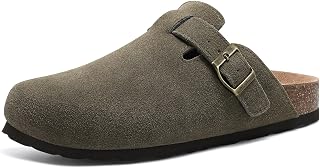 Beslip Womens Suede Clogs with Cork Footbed Comfortable Arch Support