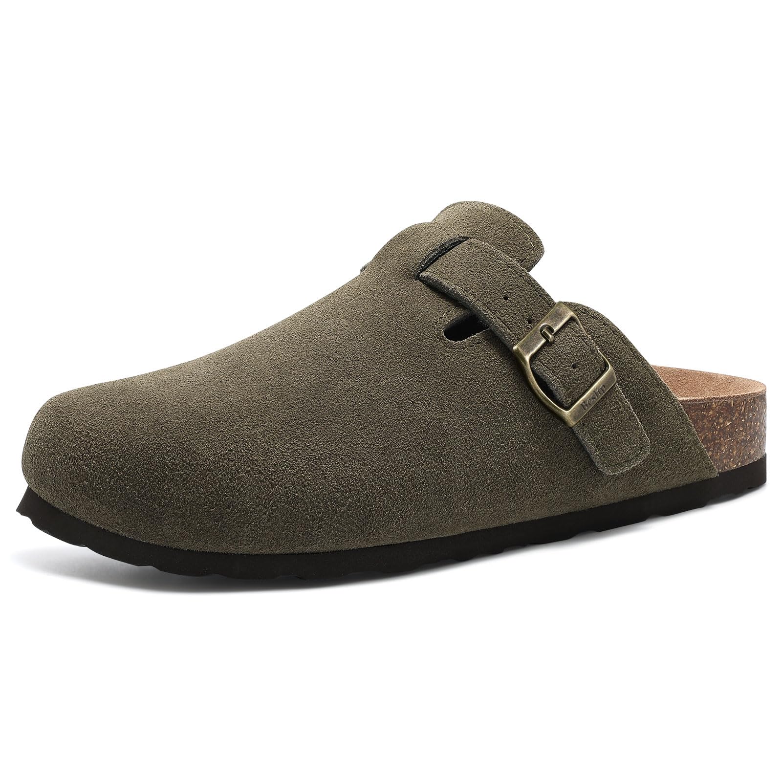 Beslip Womens Suede Clogs with Cork Footbed Comfortable Arch Support