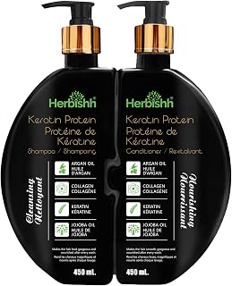Herbishh Keratin Shampoo and Conditioner Set (450mL Each) for Men & Women