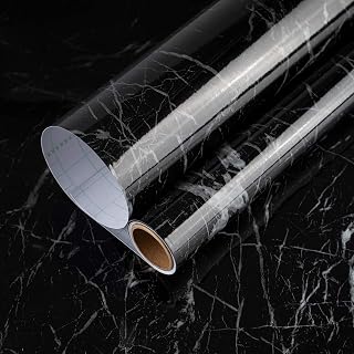 TOTIO 15.75" x 118.11inch Self Adhesive Wallpaper Black Marble Contact Paper Kitchen Worktop Covering Waterproof Tile Stickers Vinyl Furniture Stickers for Kitchen Counter Table Desk