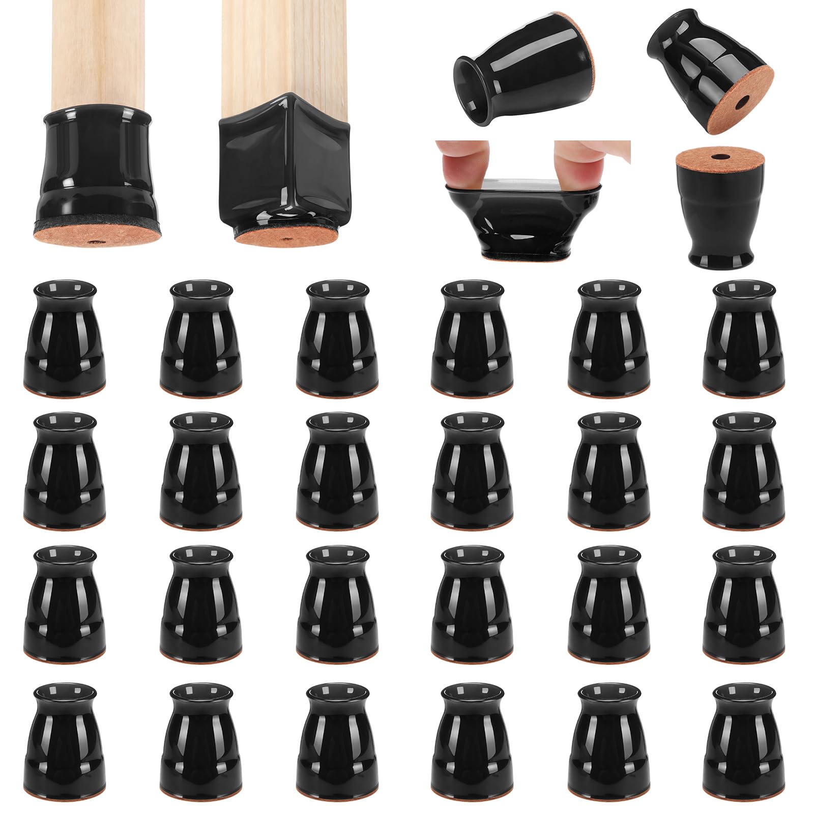 CHUNZEXI 24 Pack Chair Leg Floor Protectors, Universal XS Black, Silicone