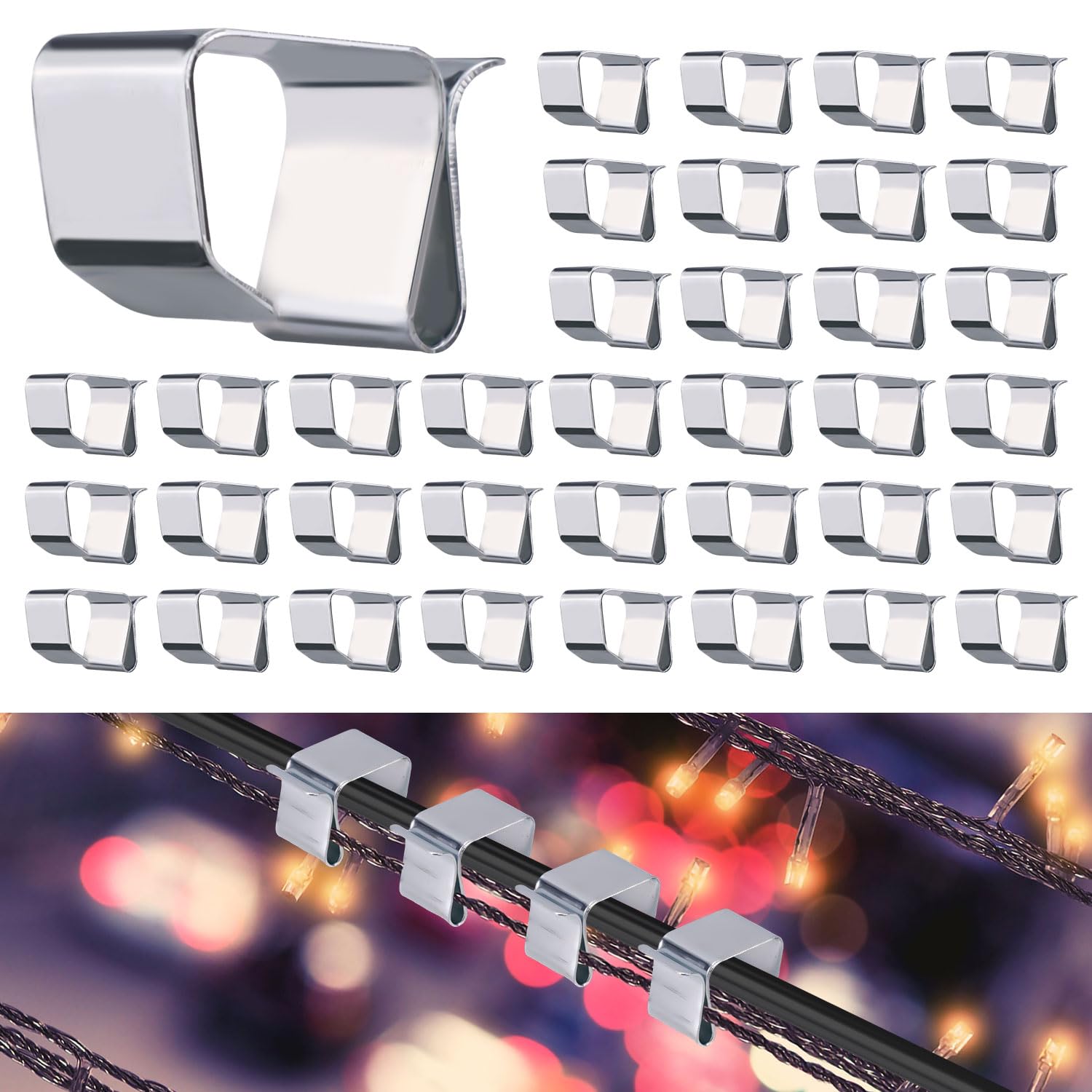 50 Pcs Christmas Lights Gutter Hooks, Galvanized Christmas Lights Clips Easy to 