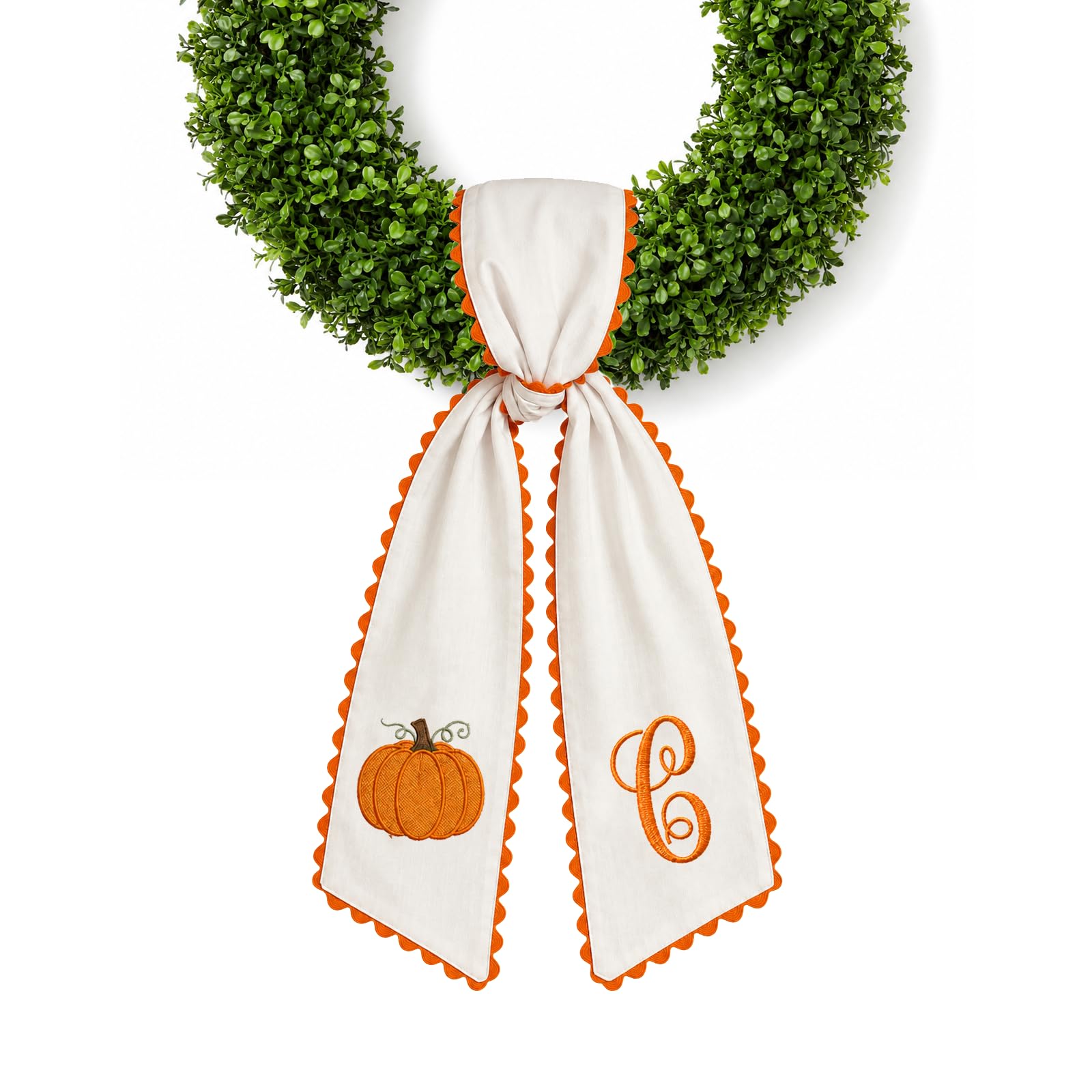 Halloween Pumpkin Wreath Sash Fall Front Door Orange Bow Decor (C) | Soft cotton