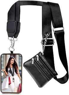XANGNIER Clip and Go Strap for Phone with Wallet Crossbody,Black | Cell Phone Lanyard with Zippered Purse,Anti Theft Cross Body Lanyard for Women/Teacher,Cellphone Wrist Chain Accessories