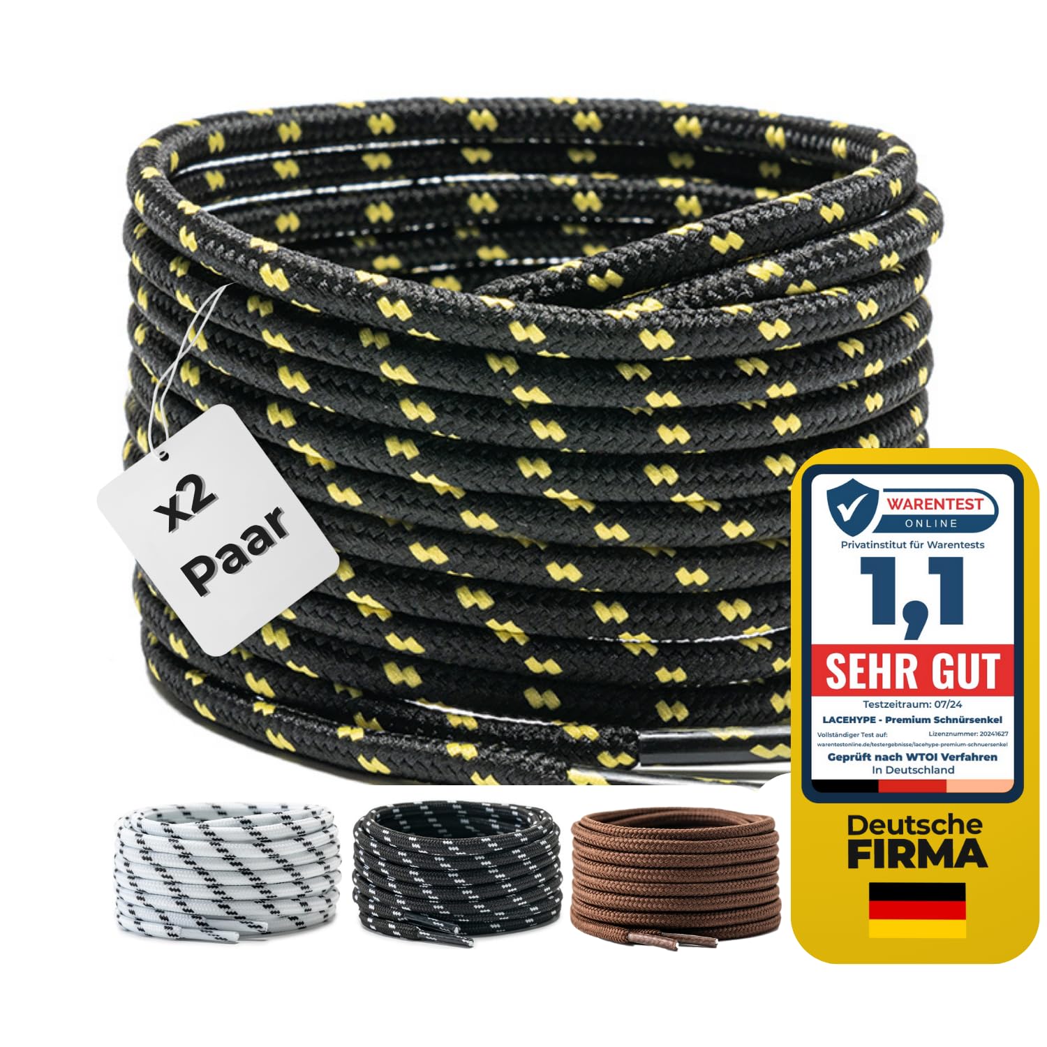 LaceHype 2 Pairs Round Shoelaces Diameter 0.5cm Polyester Boot Laces Work Outdoo