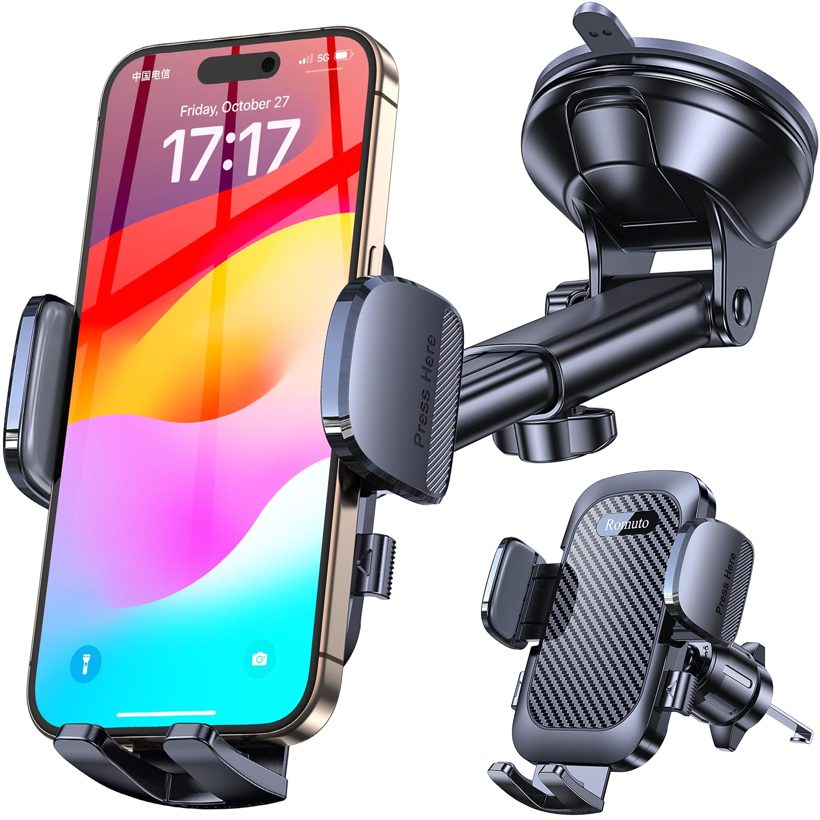 Romuto Car Phone Holder Mount【Strong Suction】Mobile Phone Holder for Cars Phone 