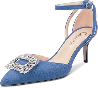 Castamere Women's Stiletto High Heel Pointed Toe Pumps Ankle Strap Diamond Crystal 6.5 CM Heels