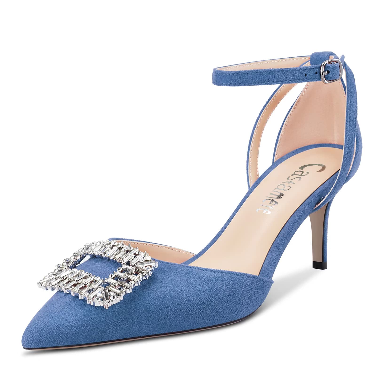Castamere Women's Stiletto High Heel Pointed Toe Pumps Ankle Strap Diamond Cryst