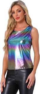 Allegra K Women's Shiny Tank Top for Club Party with Metallic Sequins