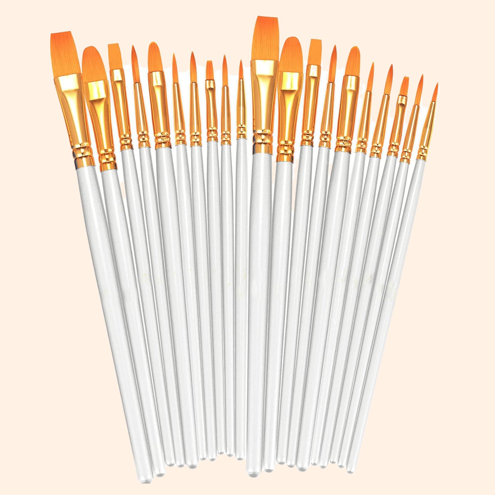 20 Pieces Oil Painting Brushes Set with Plastic Handle and Synthetic Bristles Mu