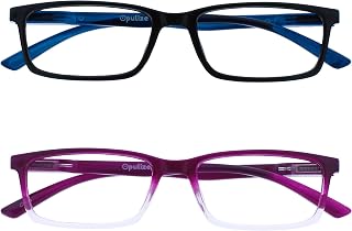 OPULIZE SEE Blue Light Blocking Reading Glasses for Men Women Anti Glare Lens UV Protection Rectangle, 2 Pack - Black/Purple, +2.00 Magnification
