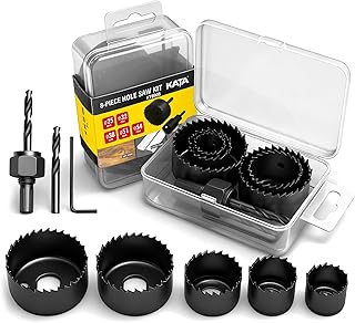 KATA 8PCS Hole Saw Kit 1" to 2-1/8" for Wood, Drywall, PVC, Plastic in Case | Carbon Steel Hole Saw Set with Mandrels, Hex Key, Drill Bit, 5 Saw Sizes to 1 Inch Deep, Hole Cutter for Soft Wood, Plywood