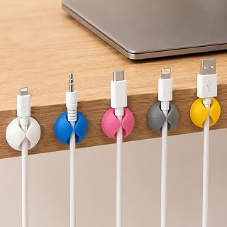 Cable Clips, 10 Pcs Silicone Cable Organizer Adhesive Desktop Cable Management Clip for Charging Cables Home Office Car Mix