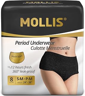 MOLLIS Disposable Period Underwear, Postpartum Panties, S/M, Black, 8Ct | Heavy Flow Period Underwear, Superior Absorbency, Leak Proof Design, Maternity Knickers, Soft Comfort Fit, Unscented