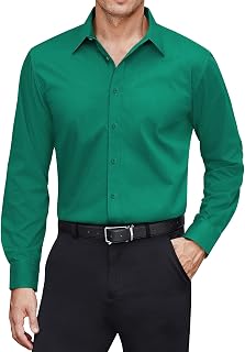 J.VER Men's Shirt Stain Protection Shirts Regular Fit Easy Iron Long Sleeve Shirt Classic Stretch Business Shirt Leisure Wedding Shirt