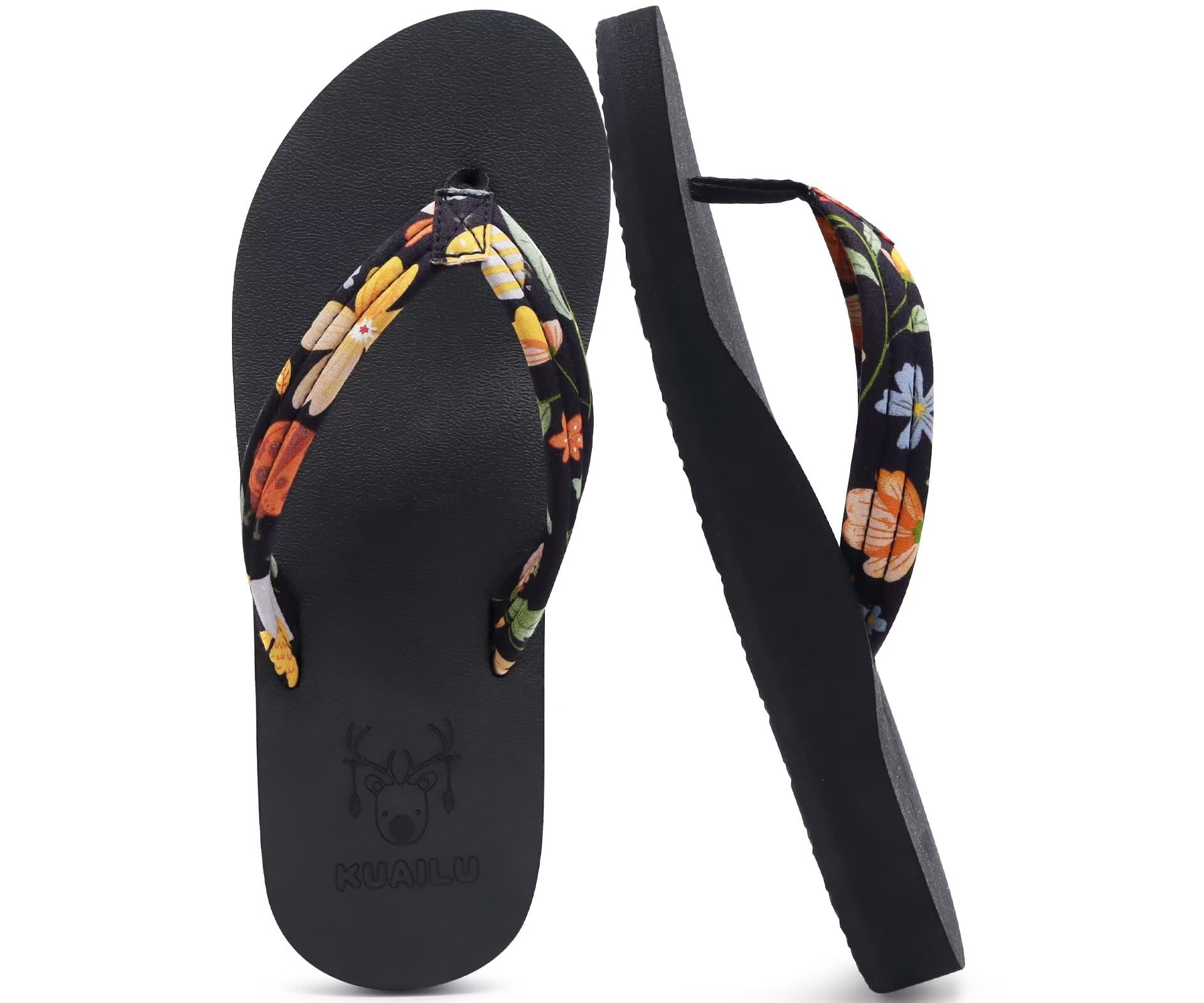 KuaiLu Women's Summer Arch Support Beach Flip Flops Anti-Skid Sea