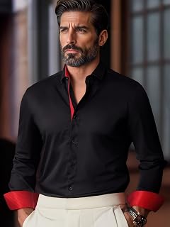 Men's Slim Fit Long Sleeve Button Down Business Shirt for Office, Formal Events and Casual Wear