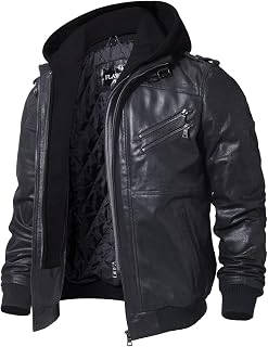 FLAVOR Men's Leather Jacket with Removable Hood Brown Suede