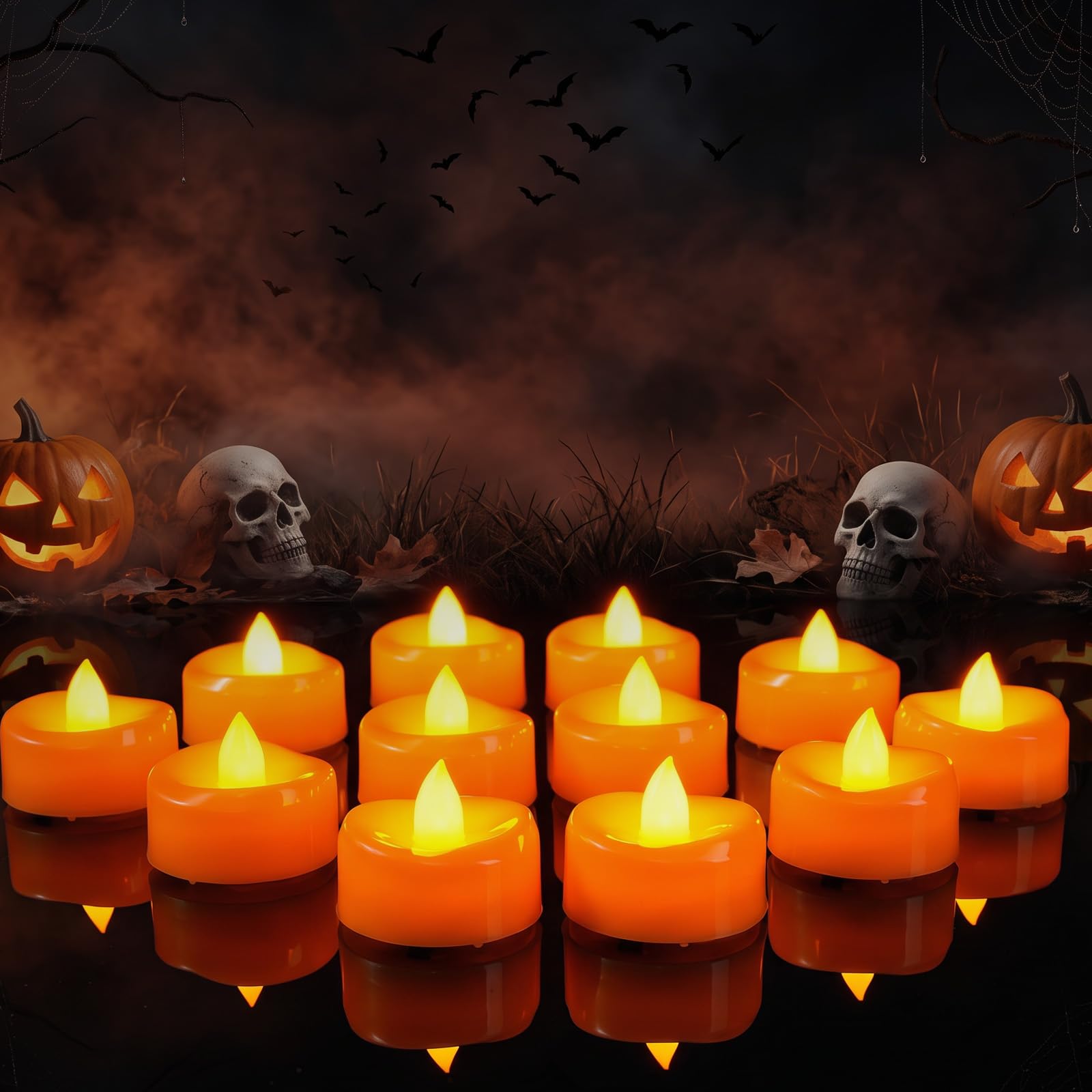 AMAGIC 24 Pack Orange Colour Flameless Battery Tea Lights Led Candle Electric