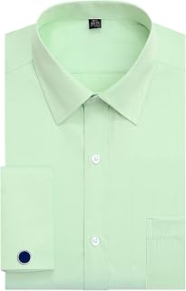 J.VER Men's French Cuff Dress Shirt Regular Fit Long Sleeve Spread Collar Metal Cufflinks