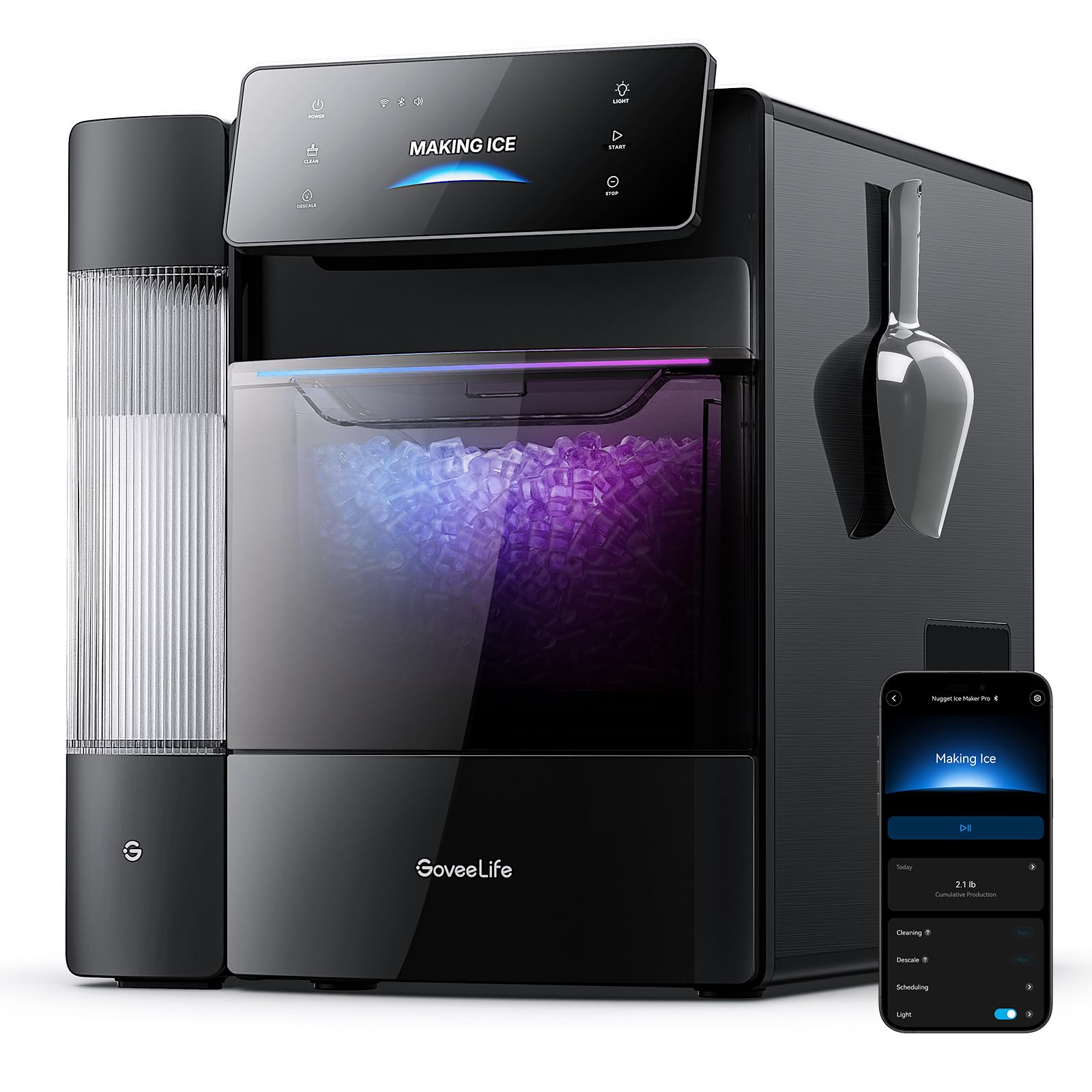 GoveeLife Smart Nugget Ice Maker Pro, 60lbs Daily, 6-Minute Ice, 40dB | Ultra-Qu