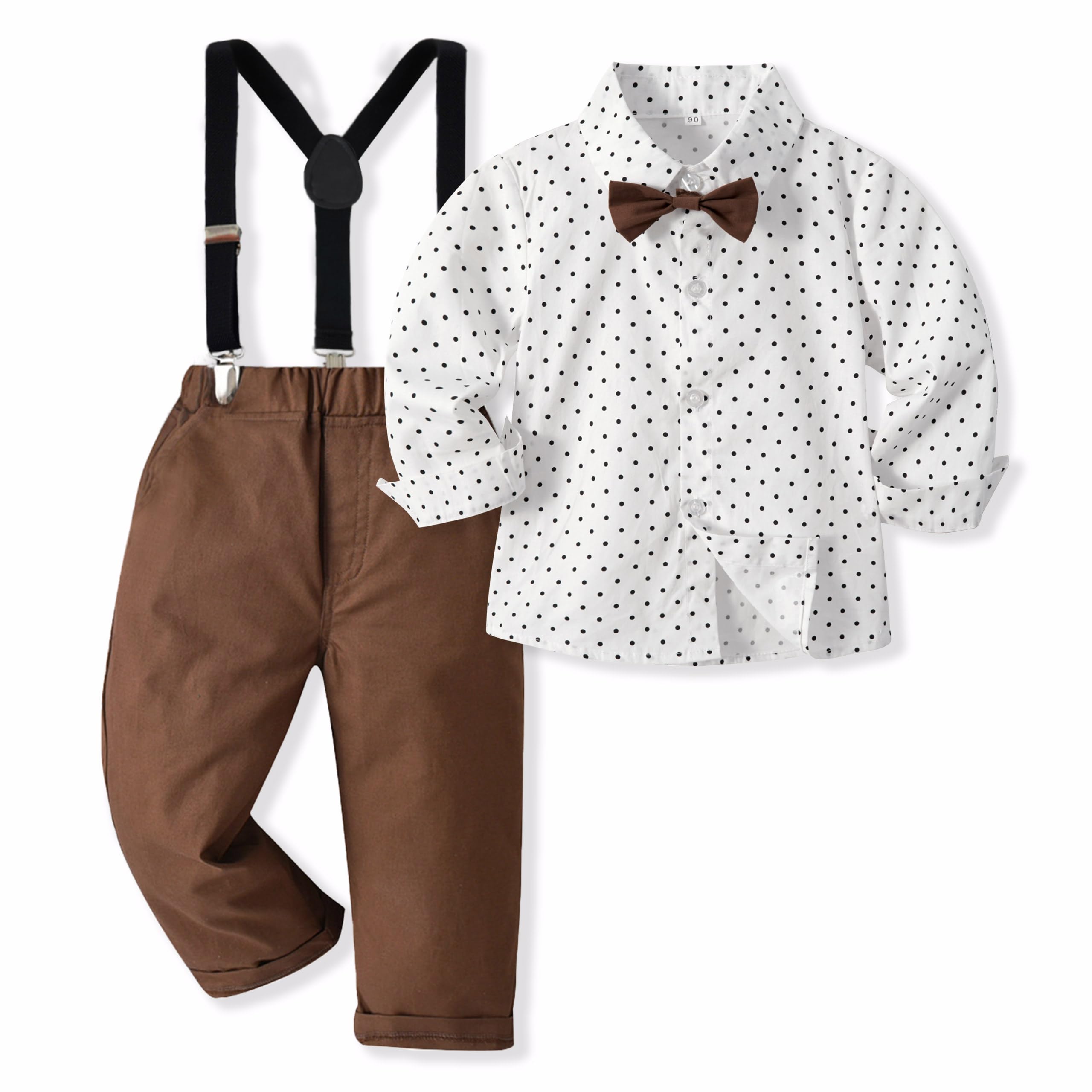 Volunboy Baby Boy Gentleman Set, Plaid Shirt with Bow Tie + Suspenders Pants 4 P