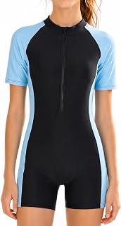 Ewbob Girls One Piece Swimming Costume Kids Rash Guard Swimsuit for 8-15 | short sleeve beach bathing suit,teenagers short sleeve brightly colored swimwear,swimming costume with shorts
