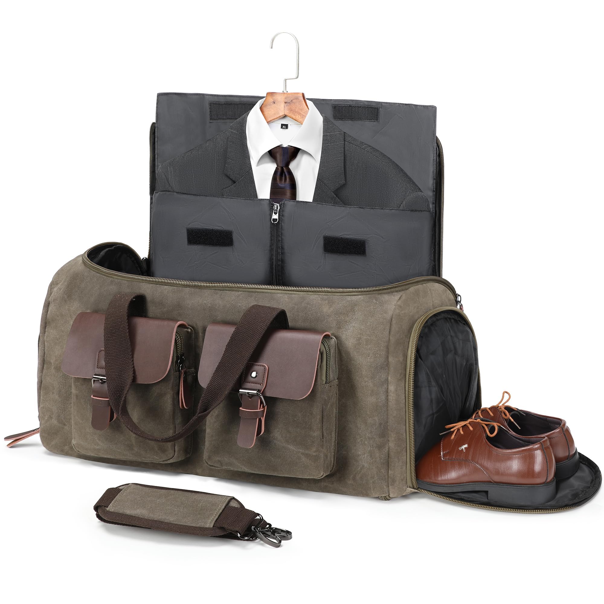 Wildroad Garment Bags for Travel - Canvas Duffle Bag with Shoe Compartment