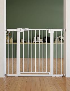 Babelio 26-40" Pressure Mounted Baby Gate for Stairs, PressGuard Dog Gate | Triple-Lock, Pressure/Wall Mount No Drilling, Heavy Duty, Auto Close, Easy Install for Doorways/Kitchens/Hallway, White