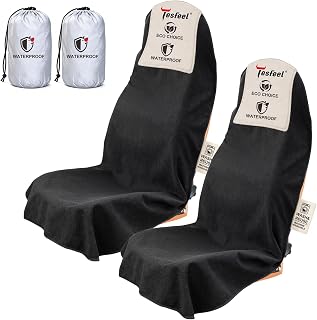 TESFEEL Car Seat Cover Towel GRS Certified Recycled, Waterproof &amp; Washable, Non-Slip Universal Fit for Cars SUVs, Sweat Protection for Gym, Kids, Pets &amp; Travel (Black, 2 Pack)