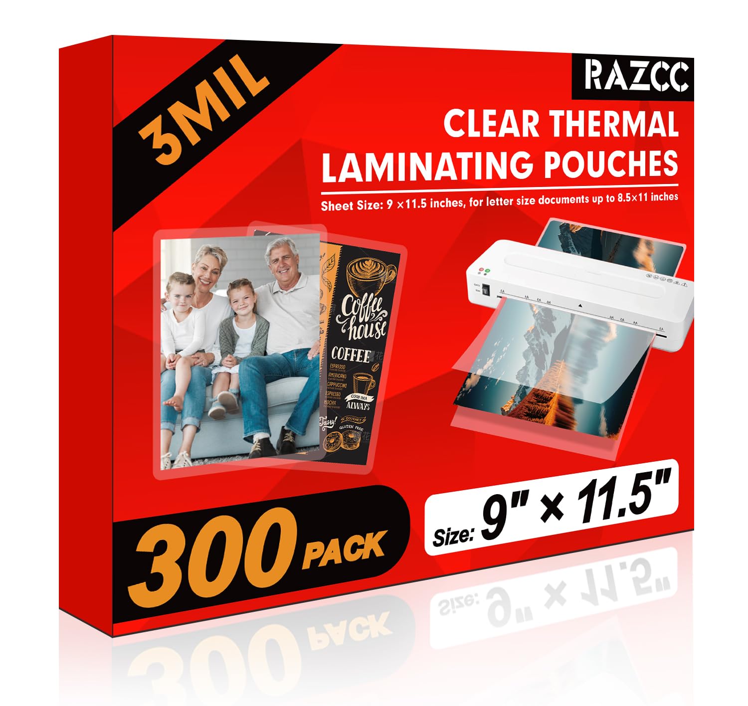 RAZCC Laminating Sheets, 300 Pack Clear Thermal Laminating Plastic Paper Laminat