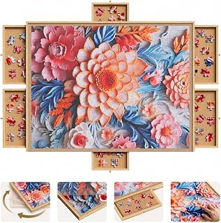 Rotating Puzzle Board w 6 Drawers & Cover for 1500 Pieces, Jigsaw Boards | 35.04"x27.17" Portable Wooden Jigsaw Puzzle Game Table for Adults, Lazy Susan Spinning Puzzle Boards Birthday Gift for Mom
