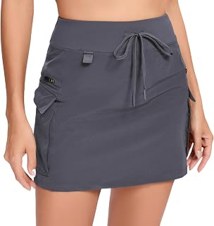 Timuspo Damen Cargo Rock mit Hose Drunter Schnelltrocknend Tennis Skort Elastischer Bund Sportrock mit 4 Taschen Wandern Urlaub Radfahren