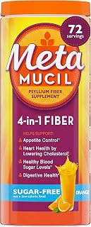 Metamucil 4-in-1 Psyllium Husk GLP-1 Friendly Fiber Supplement, Sugar-Free, 72 teaspoons, Orange Flavored, Daily Fiber Powder for Digestive Health, made with Plant-Based Psyllium Husk Fiber