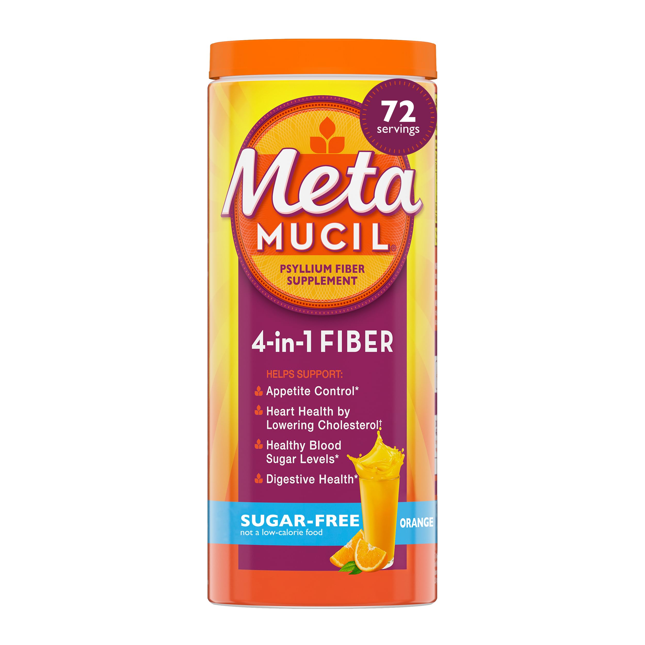 Metamucil 4-in-1 Psyllium Husk GLP-1 Friendly Fiber Supplement, Sugar-Free, 72 t