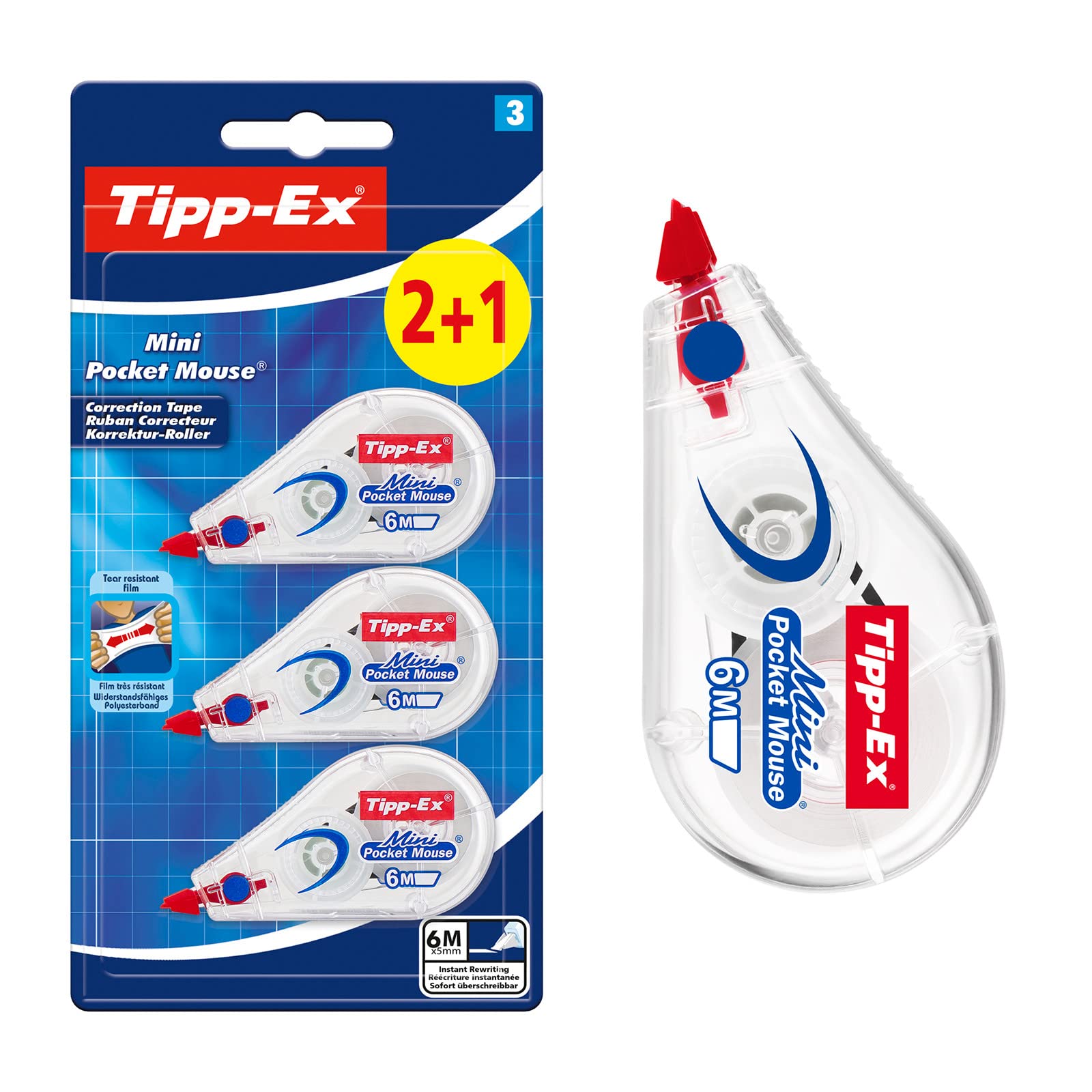 BIC Tippex Mini Pocket Mouse BL21 for Adults, Everyday Use, Black