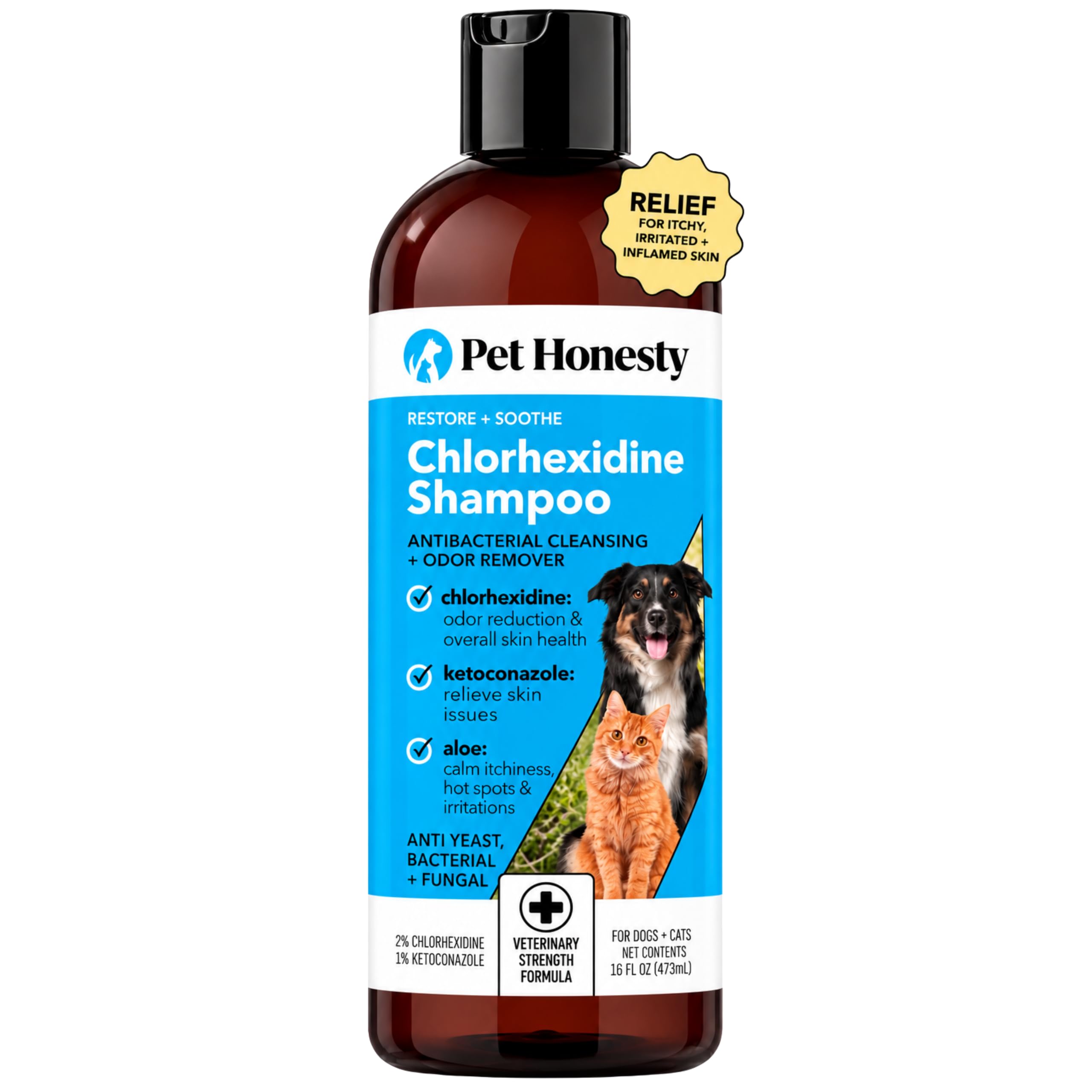 Pet Honesty Chlorhexidine Dog Shampoo Itchy Skin Relief, Anti-Itch, 16oz | Anti-