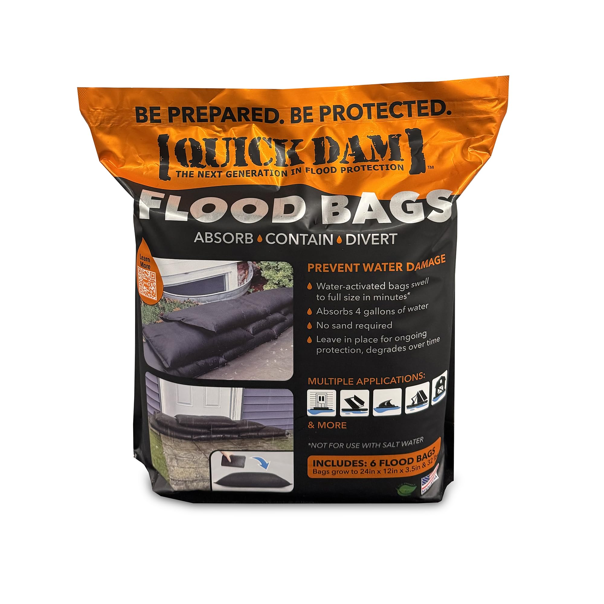 Quick Dam 12" x 24" Water Activated Flood Bags, 6-Pack | hese sandless sandbags 