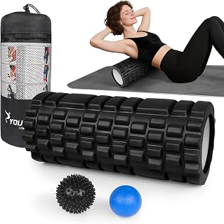 Syourself Foam Roller Set with Massage Ball, 13'' Foam Roller for Back and Legs, Medium Density EVA Massage Roller Trigger Point Muscle Deep Tissue Massager for Muscle Recovery, Yoga Pilates